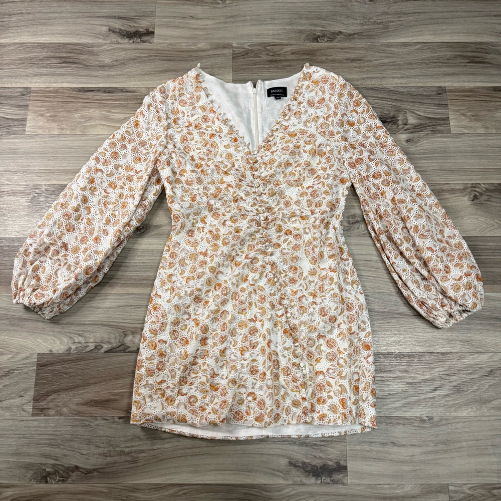 Bardot Broderie Paisley Print Puff Long Sleeve Mini Dress Size US 8 Medium